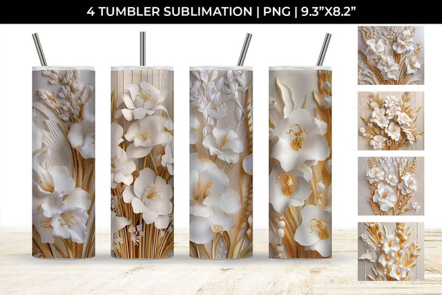 3D white Gladiolus Flowers Tumbler Wrap 20 oz Sublimation PNG Bundle Free For Commercial Use Sublimation Sintegra 