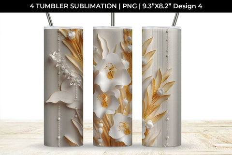 3D white Gladiolus Flowers Tumbler Wrap 20 oz Sublimation PNG Bundle Free For Commercial Use Sublimation Sintegra 
