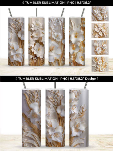 3D white Gladiolus Flowers Tumbler Wrap 20 oz Sublimation PNG Bundle Free For Commercial Use Sublimation Sintegra 