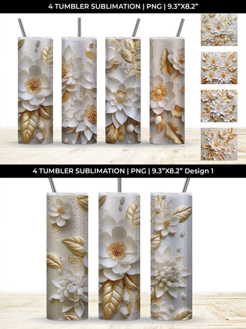 3D white Lotus Flowers Tumbler Wrap 20 oz Sublimation PNG Bundle Free For Commercial Use Sublimation Sintegra 