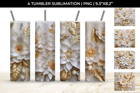 3D white Lotus Flowers Tumbler Wrap 20 oz Sublimation PNG Bundle Free For Commercial Use Sublimation Sintegra 