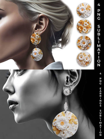 3D white Marigold Flowers Earrings Sublimation PNG Bundle Free For Commercial Use Sublimation Sintegra 