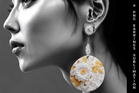 3D white Marigold Flowers Earrings Sublimation PNG Bundle Free For Commercial Use Sublimation Sintegra 