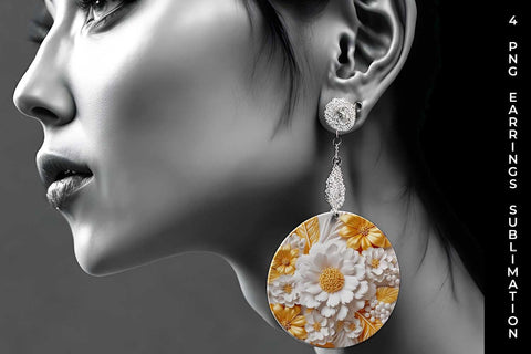 3D white Marigold Flowers Earrings Sublimation PNG Bundle Free For Commercial Use Sublimation Sintegra 