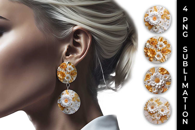 3D white Marigold Flowers Earrings Sublimation PNG Bundle Free For Commercial Use Sublimation Sintegra 