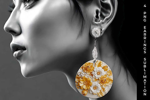 3D white Marigold Flowers Earrings Sublimation PNG Bundle Free For Commercial Use Sublimation Sintegra 