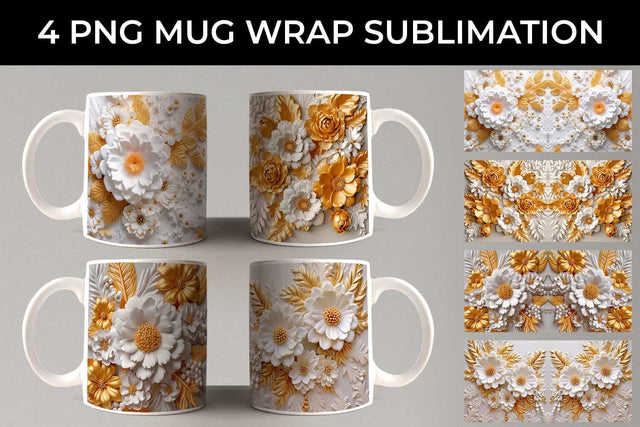 3D white Marigold Flowers Mug Sublimation PNG Bundle Free For Commercial Use Sublimation Sintegra 