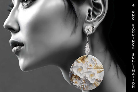 3D white Orchid Flowers Earrings Sublimation PNG Bundle Sublimation Sintegra 