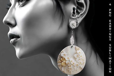 3D white Orchid Flowers Earrings Sublimation PNG Bundle Sublimation Sintegra 