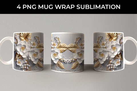 3D white Orchid Flowers Mug Sublimation PNG Bundle Free For Commercial Use Sublimation Sintegra 