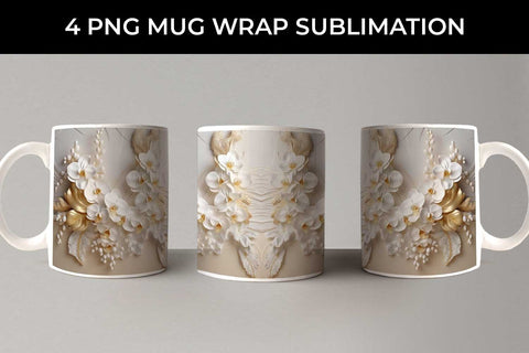 3D white Orchid Flowers Mug Sublimation PNG Bundle Free For Commercial Use Sublimation Sintegra 