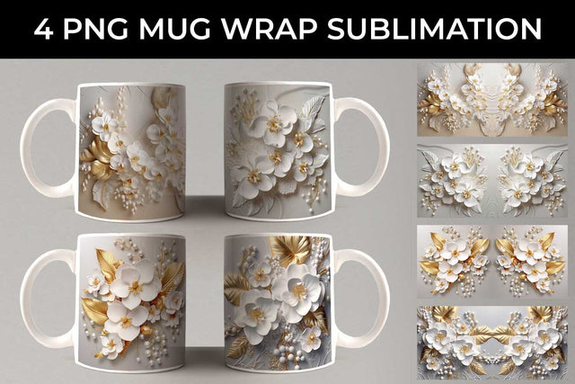 3D white Orchid Flowers Mug Sublimation PNG Bundle Free For Commercial Use Sublimation Sintegra 