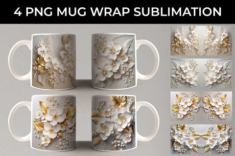 3D white Orchid Flowers Mug Sublimation PNG Bundle Free For Commercial Use Sublimation Sintegra 