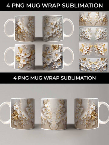 3D white Orchid Flowers Mug Sublimation PNG Bundle Free For Commercial Use Sublimation Sintegra 