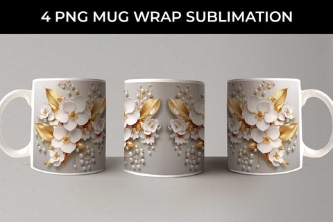 3D white Orchid Flowers Mug Sublimation PNG Bundle Free For Commercial Use Sublimation Sintegra 