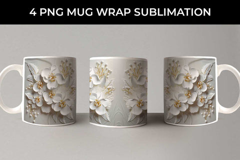 3D white Orchid Flowers Mug Sublimation PNG Bundle Free For Commercial Use Sublimation Sintegra 
