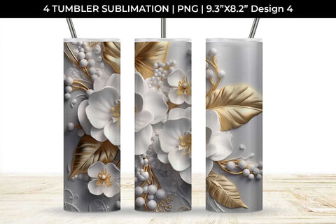 3D white Orchid Flowers Tumbler Wrap 20 oz Sublimation PNG Bundle Free For Commercial Use Sublimation Sintegra 