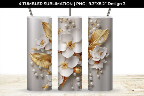 3D white Orchid Flowers Tumbler Wrap 20 oz Sublimation PNG Bundle Free For Commercial Use Sublimation Sintegra 