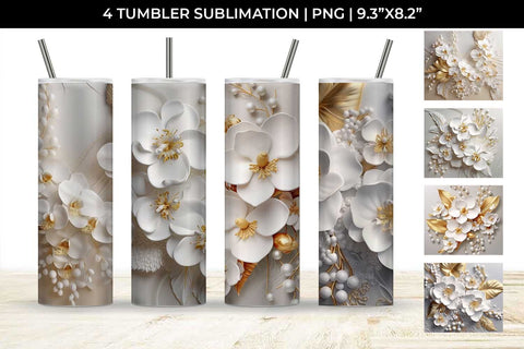 3D white Orchid Flowers Tumbler Wrap 20 oz Sublimation PNG Bundle Free For Commercial Use Sublimation Sintegra 