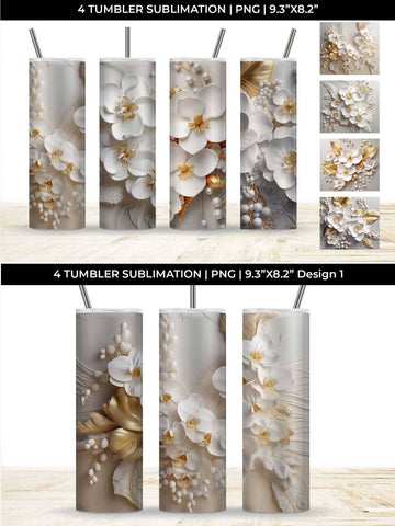 3D white Orchid Flowers Tumbler Wrap 20 oz Sublimation PNG Bundle Free For Commercial Use Sublimation Sintegra 