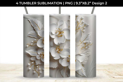 3D white Orchid Flowers Tumbler Wrap 20 oz Sublimation PNG Bundle Free For Commercial Use Sublimation Sintegra 