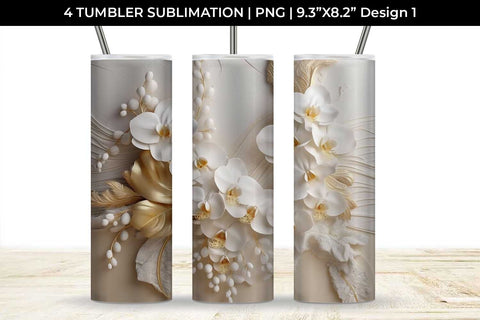 3D white Orchid Flowers Tumbler Wrap 20 oz Sublimation PNG Bundle Free For Commercial Use Sublimation Sintegra 