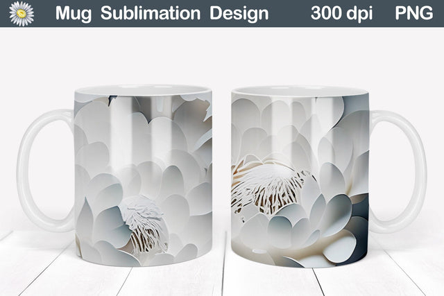 3D White Peonies Mug | 3D Flowers Mug Sublimation Sublimation WatercolorColorDream 