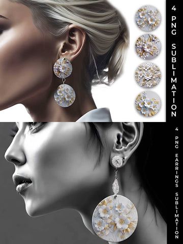 3D white Periwinkle Flowers Earrings Sublimation PNG Bundle Free For Commercial Use Sublimation Sintegra 