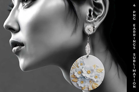 3D white Periwinkle Flowers Earrings Sublimation PNG Bundle Free For Commercial Use Sublimation Sintegra 