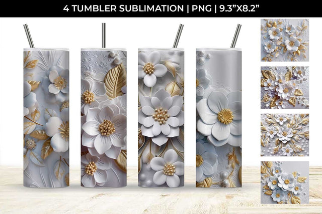 3D white Periwinkle Flowers Tumbler Wrap 20 oz Sublimation PNG Bundle Free For Commercial Use Sublimation Sintegra 