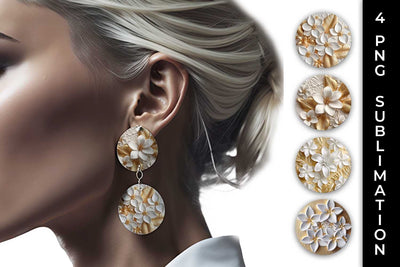 3D white Plumeria Flowers Earrings Sublimation PNG Bundle Sublimation Sintegra 