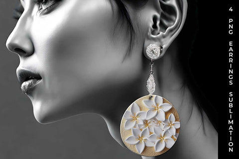 3D white Plumeria Flowers Earrings Sublimation PNG Bundle Sublimation Sintegra 