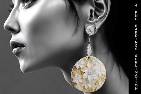 3D white Plumeria Flowers Earrings Sublimation PNG Bundle Sublimation Sintegra 