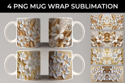 3D white Plumeria Flowers Mug Sublimation PNG Bundle Free For Commercial Use Sublimation Sintegra 