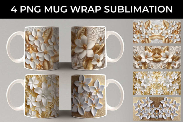 3D white Plumeria Flowers Mug Sublimation PNG Bundle Free For Commercial Use Sublimation Sintegra 