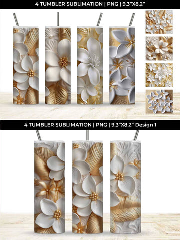 3D white Plumeria Flowers Tumbler Wrap 20 oz Sublimation PNG Bundle Free For Commercial Use Sublimation Sintegra 