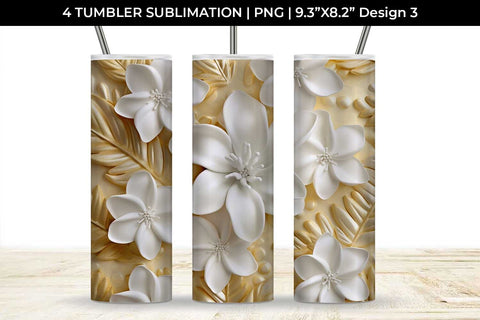 3D white Plumeria Flowers Tumbler Wrap 20 oz Sublimation PNG Bundle Free For Commercial Use Sublimation Sintegra 