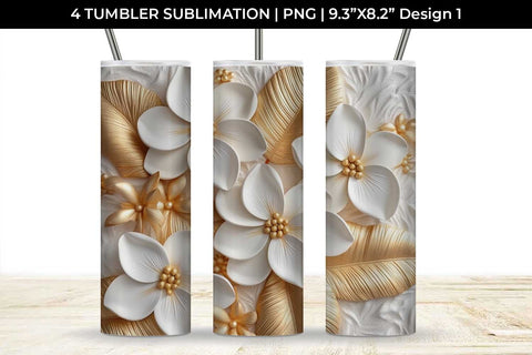 3D white Plumeria Flowers Tumbler Wrap 20 oz Sublimation PNG Bundle Free For Commercial Use Sublimation Sintegra 