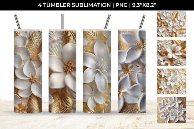 3D white Plumeria Flowers Tumbler Wrap 20 oz Sublimation PNG Bundle Free For Commercial Use Sublimation Sintegra 