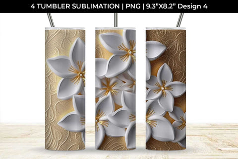 3D white Plumeria Flowers Tumbler Wrap 20 oz Sublimation PNG Bundle Free For Commercial Use Sublimation Sintegra 
