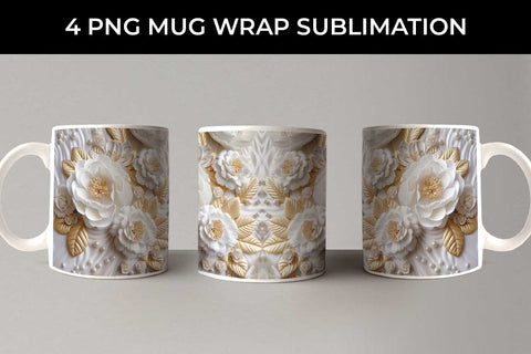 3D white Ranunculus Flowers Mug Sublimation PNG Bundle Free For Commercial Use Sublimation Sintegra 