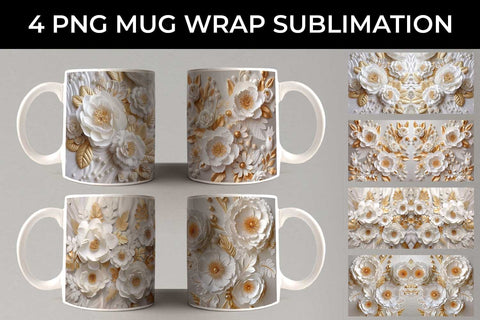3D white Ranunculus Flowers Mug Sublimation PNG Bundle Free For Commercial Use Sublimation Sintegra 