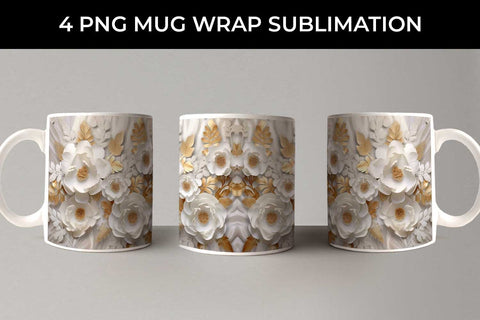 3D white Ranunculus Flowers Mug Sublimation PNG Bundle Free For Commercial Use Sublimation Sintegra 
