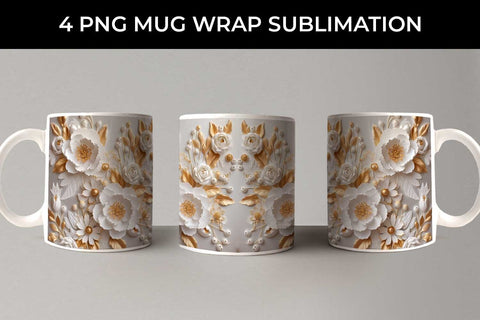 3D white Ranunculus Flowers Mug Sublimation PNG Bundle Free For Commercial Use Sublimation Sintegra 