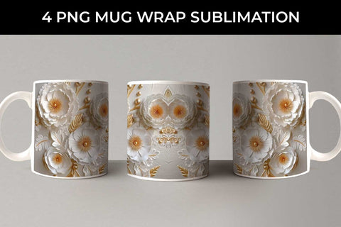 3D white Ranunculus Flowers Mug Sublimation PNG Bundle Free For Commercial Use Sublimation Sintegra 