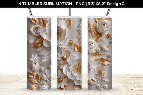 3D white Ranunculus Flowers Tumbler Wrap 20 oz Sublimation PNG Bundle Free For Commercial Use Sublimation Sintegra 