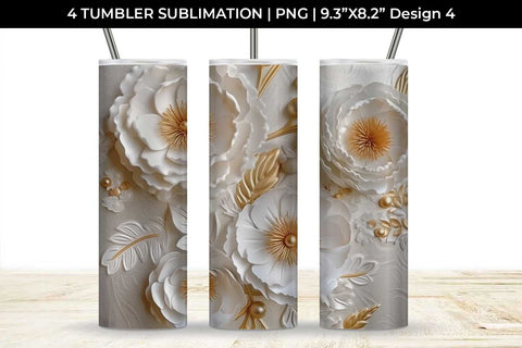 3D white Ranunculus Flowers Tumbler Wrap 20 oz Sublimation PNG Bundle Free For Commercial Use Sublimation Sintegra 