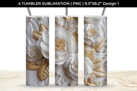 3D white Ranunculus Flowers Tumbler Wrap 20 oz Sublimation PNG Bundle Free For Commercial Use Sublimation Sintegra 