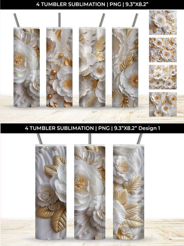 3D white Ranunculus Flowers Tumbler Wrap 20 oz Sublimation PNG Bundle Free For Commercial Use Sublimation Sintegra 