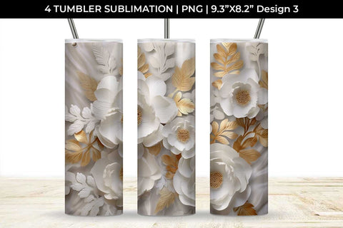 3D white Ranunculus Flowers Tumbler Wrap 20 oz Sublimation PNG Bundle Free For Commercial Use Sublimation Sintegra 